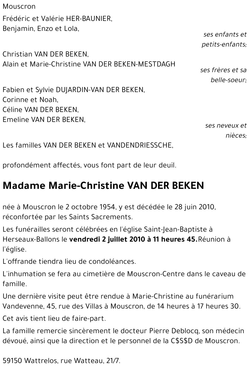 Marie-Christine VAN DER BEKEN