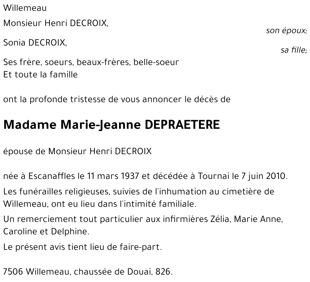 Marie-Jeanne DEPRAETERE