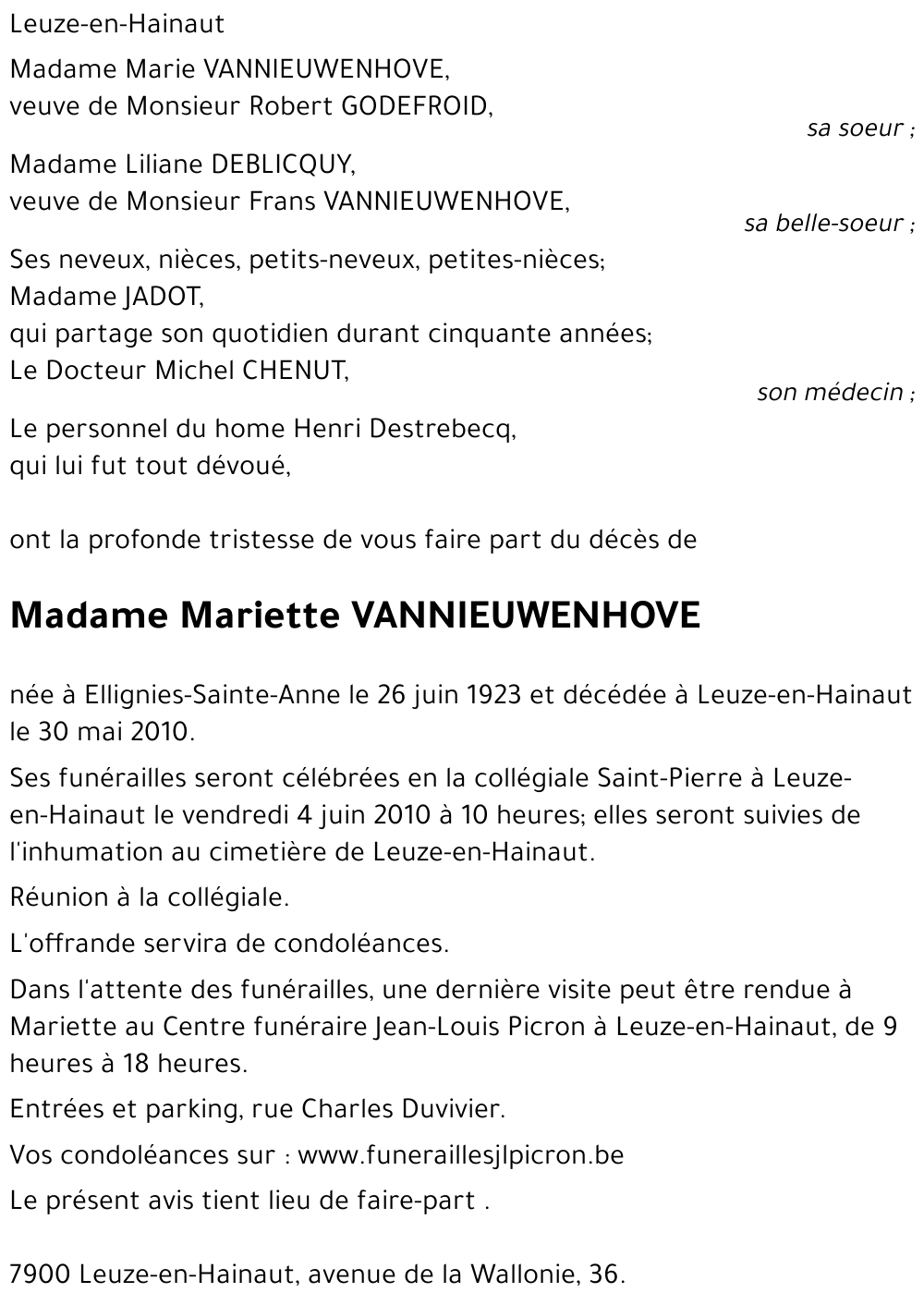 Mariette VANNIEUWENHOVE