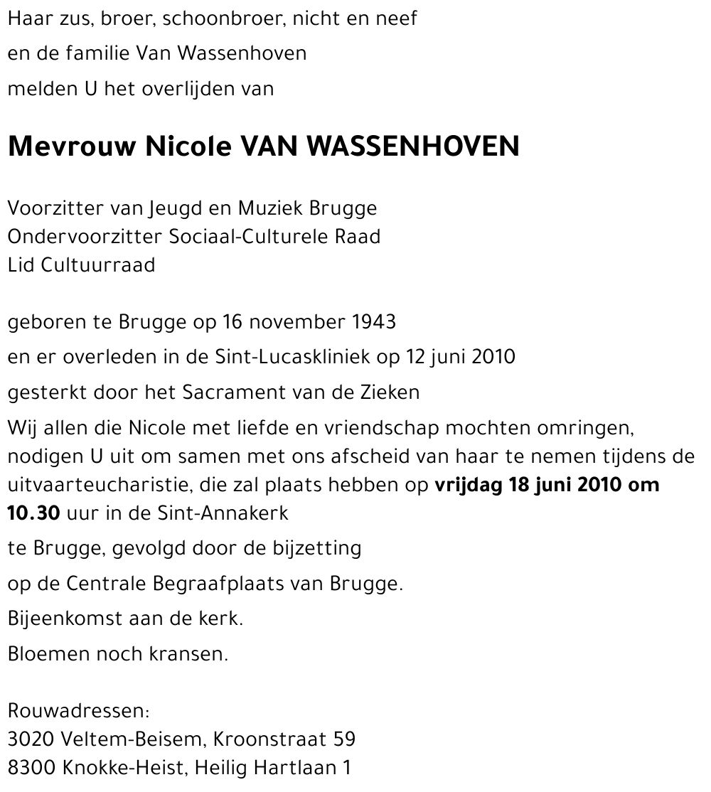 Nicole VAN WASSENHOVEN