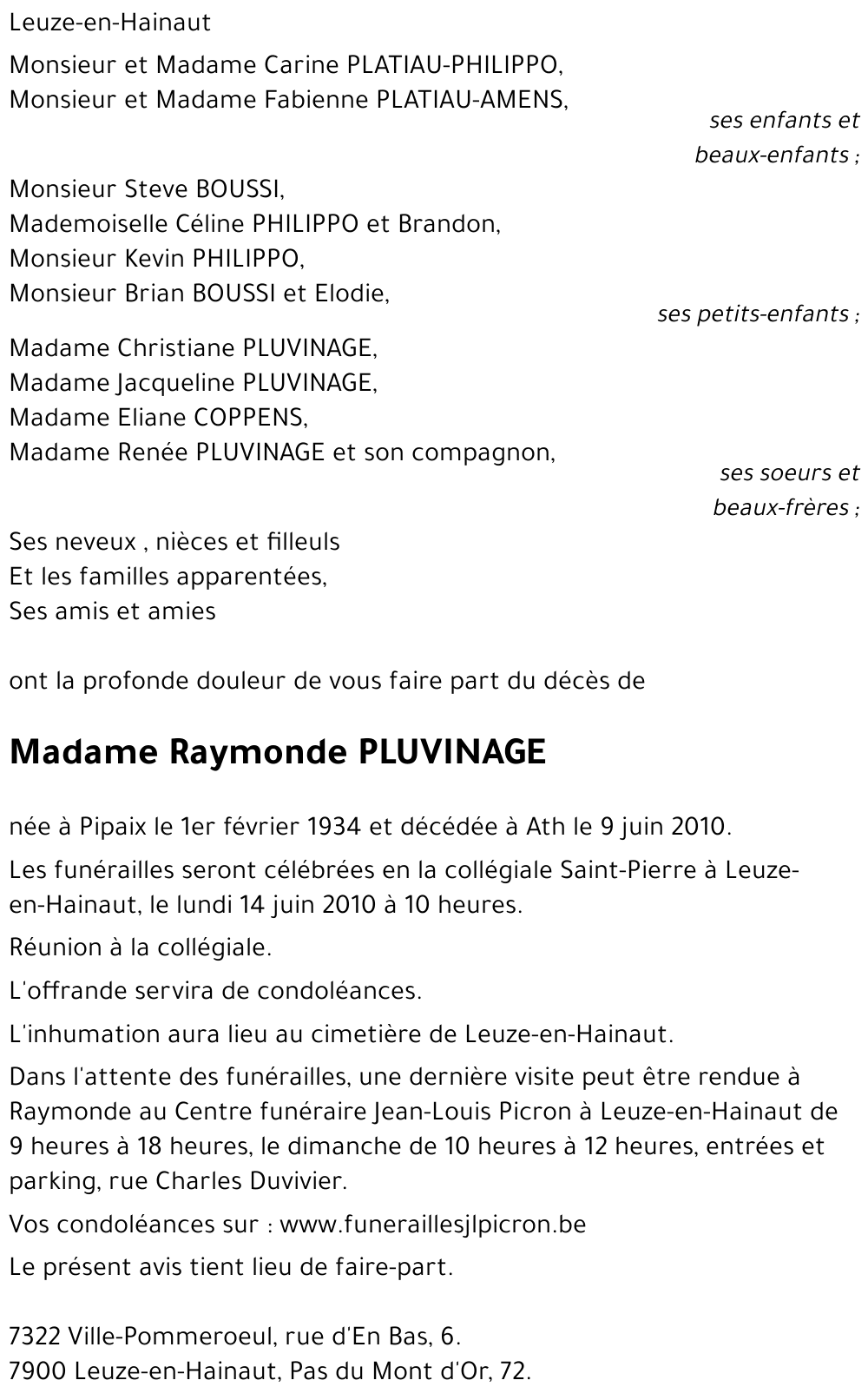 Raymonde PLUVINAGE