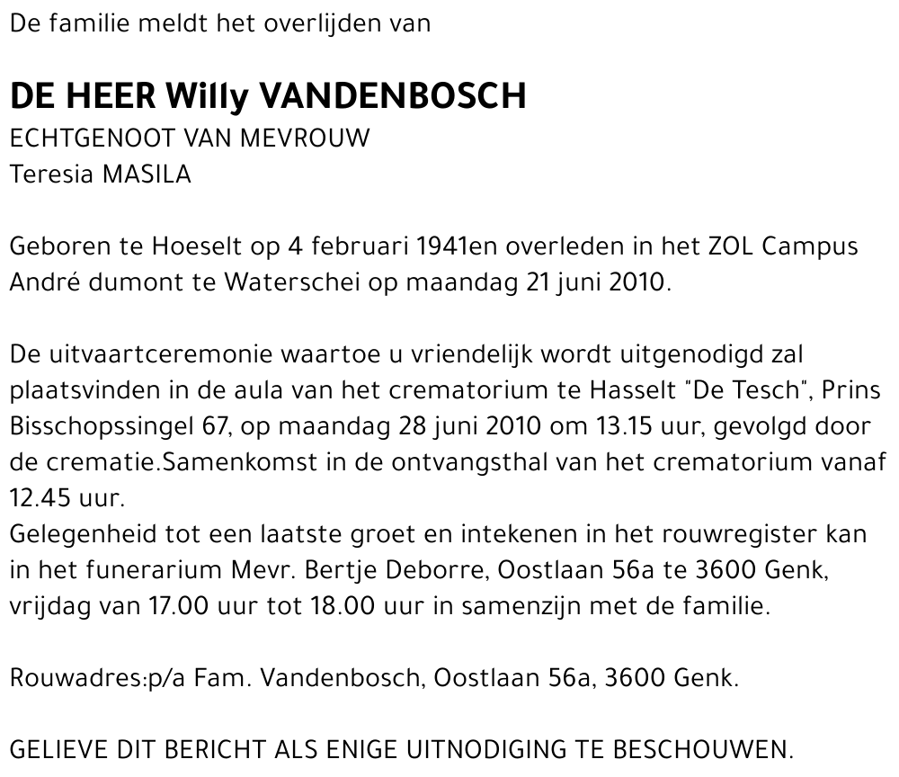 Willy VANDENBOSCH