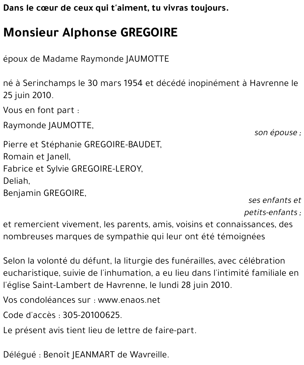 Alphonse GREGOIRE