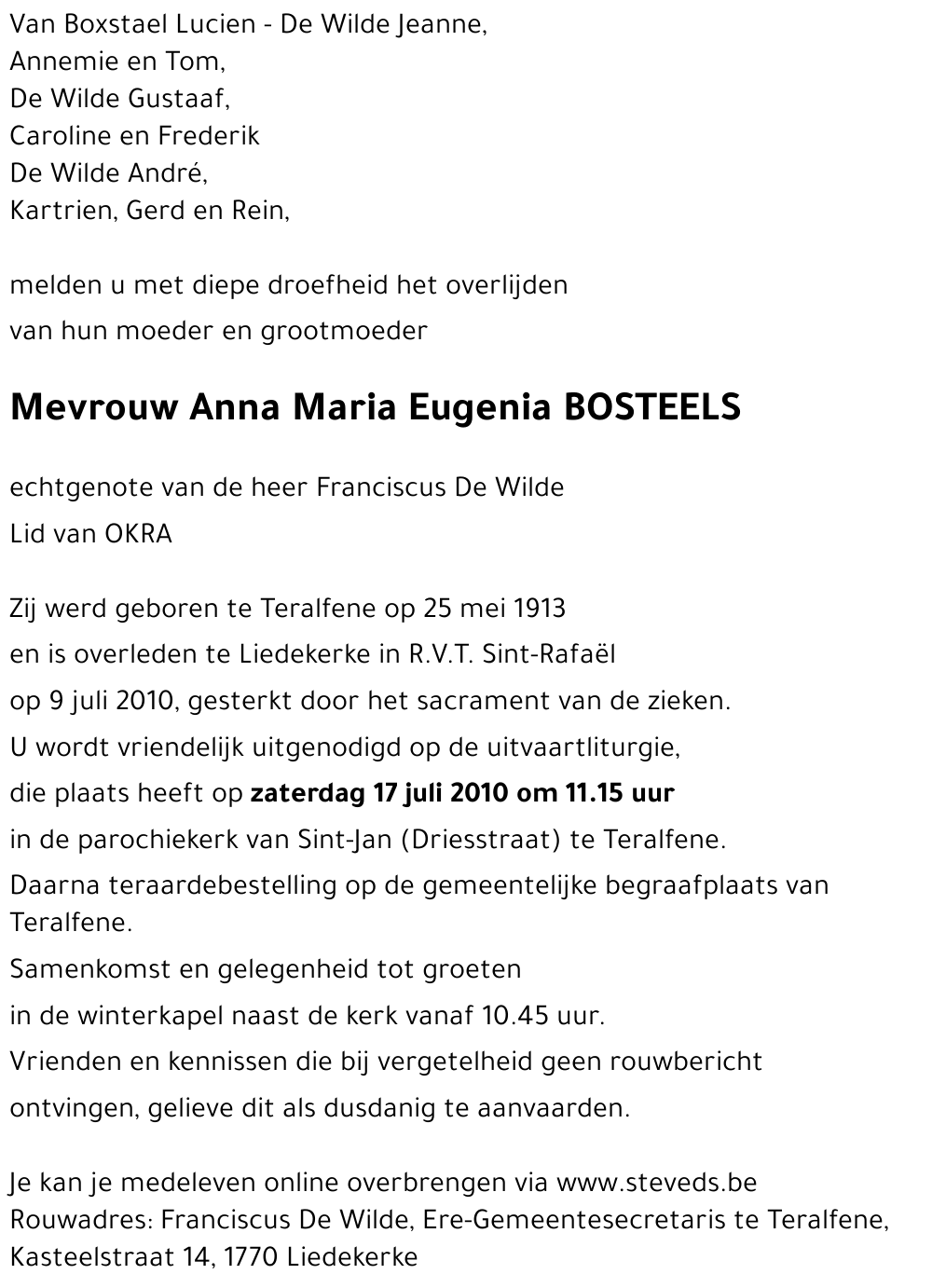 Anna Maria Eugenia BOSTEELS