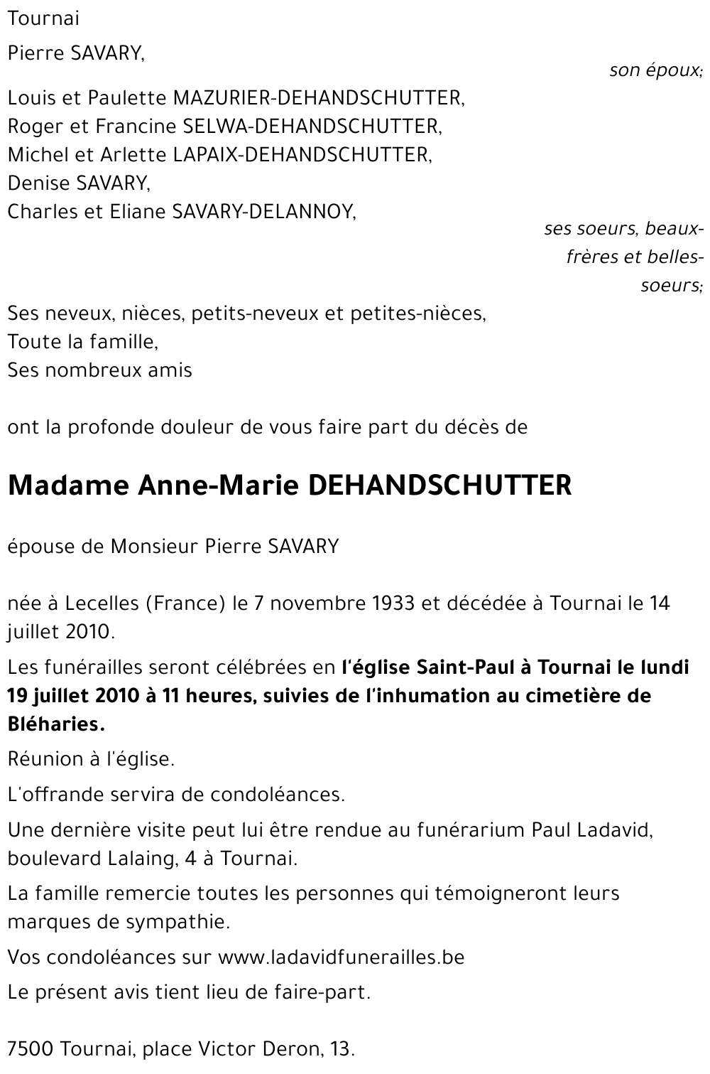 Anne-Marie DEHANDSCHUTTER