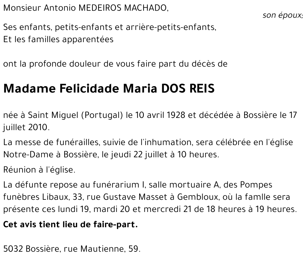 Felicidade Maria DOS REIS