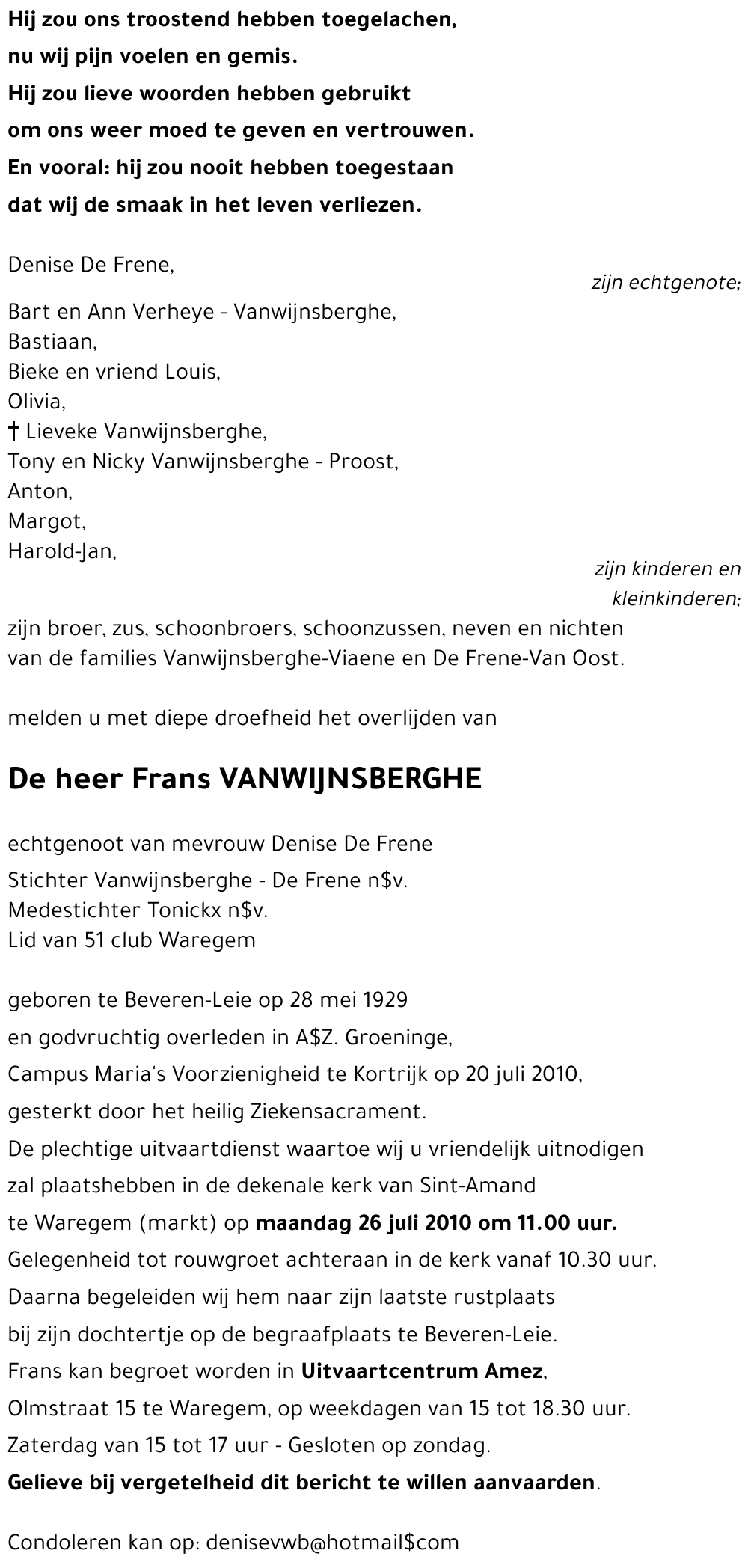 Frans VANWIJNSBERGHE