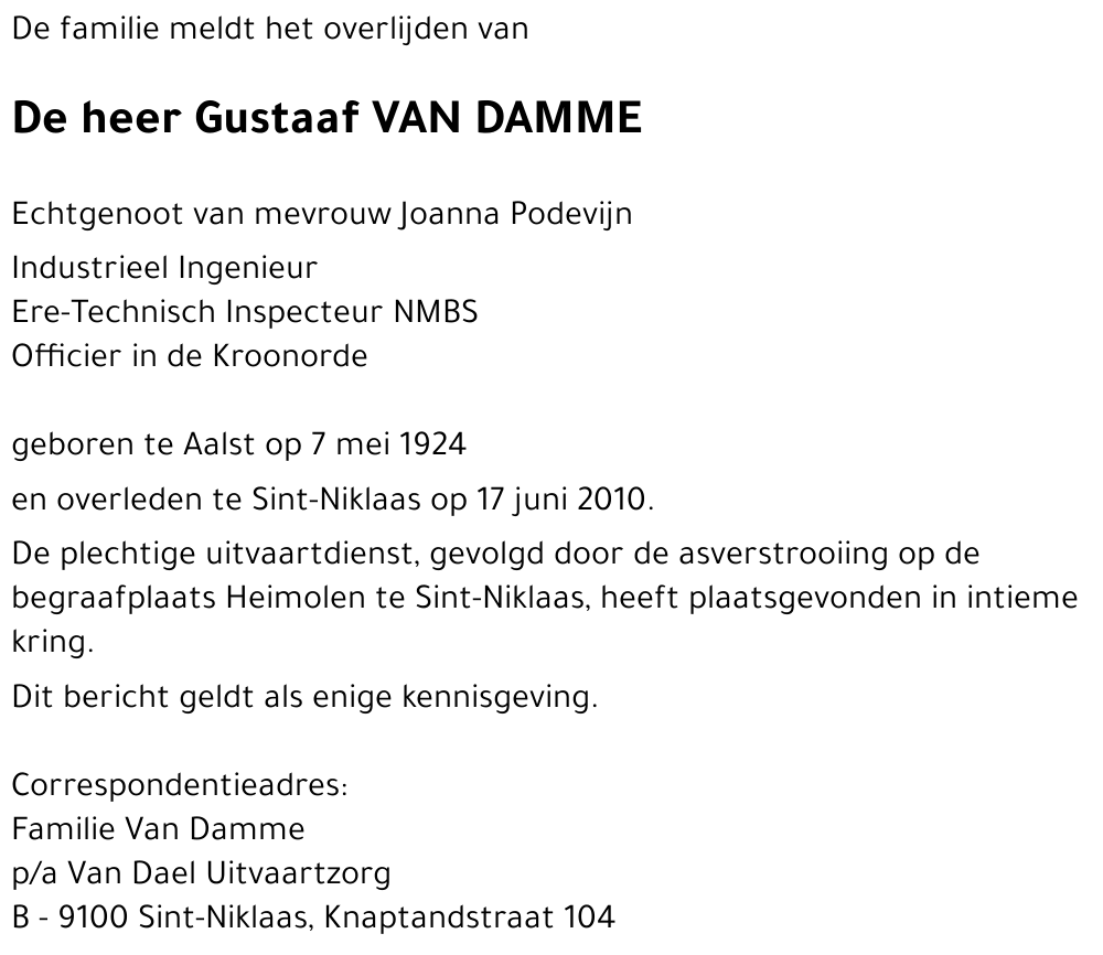 Gustaaf VAN DAMME