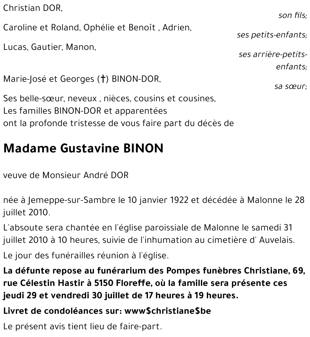 Gustavine BINON