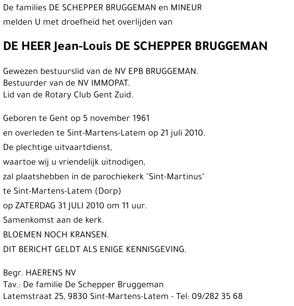 Jean-Louis DE SCHEPPER BRUGGEMAN