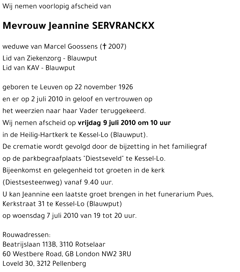 Jeannine SERVRANCKX