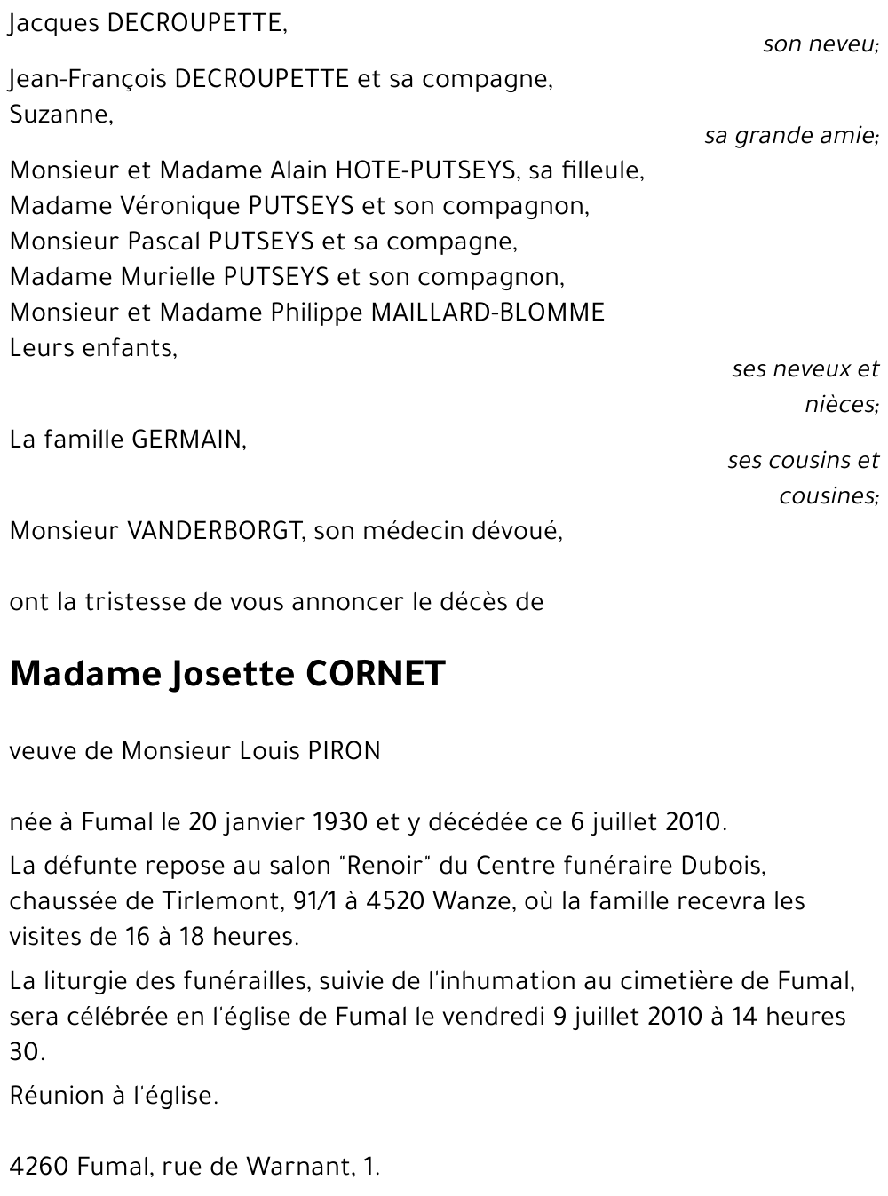 Josette CORNET