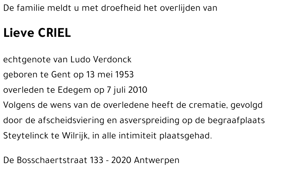 Lieve CRIEL
