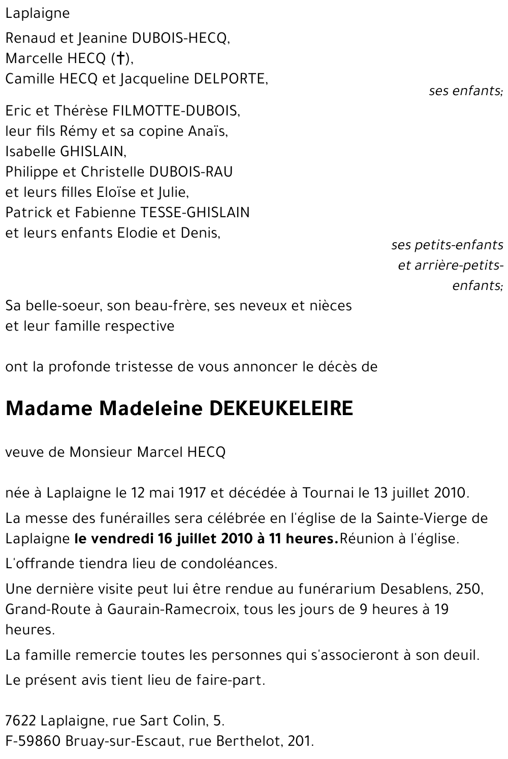 Madeleine DEKEUKELEIRE