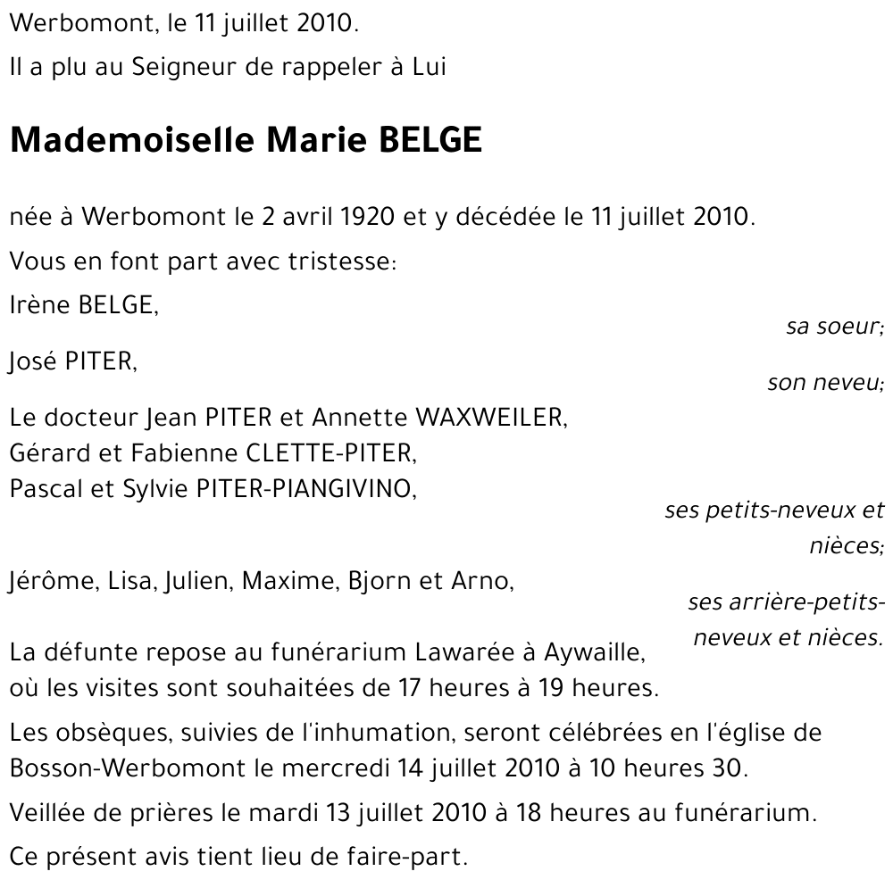 Marie BELGE