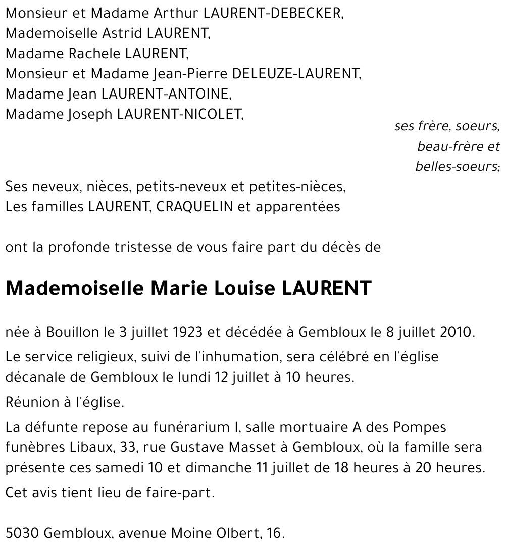 Marie Louise LAURENT
