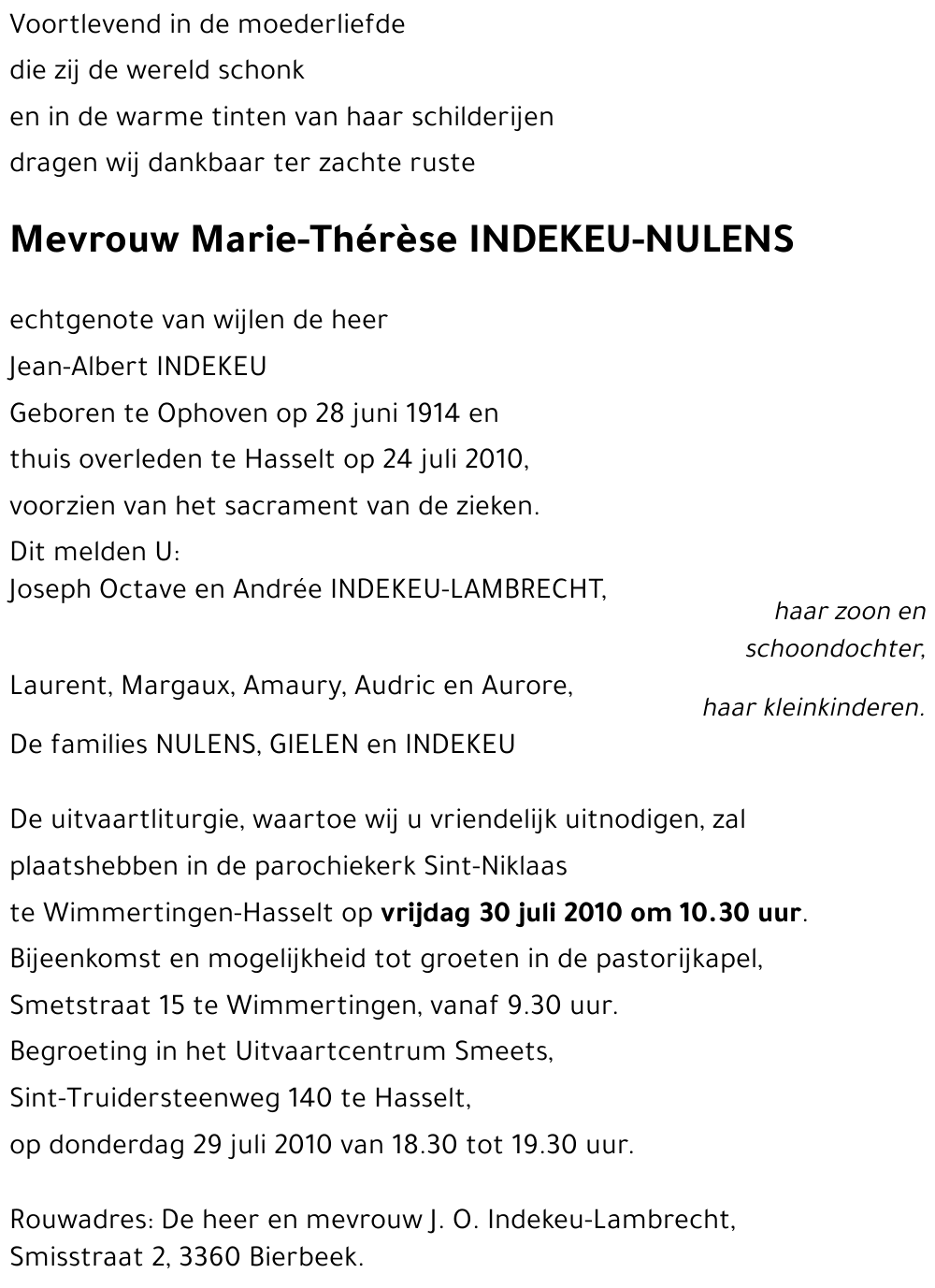 Marie-Thérèse INDEKEU-NULENS