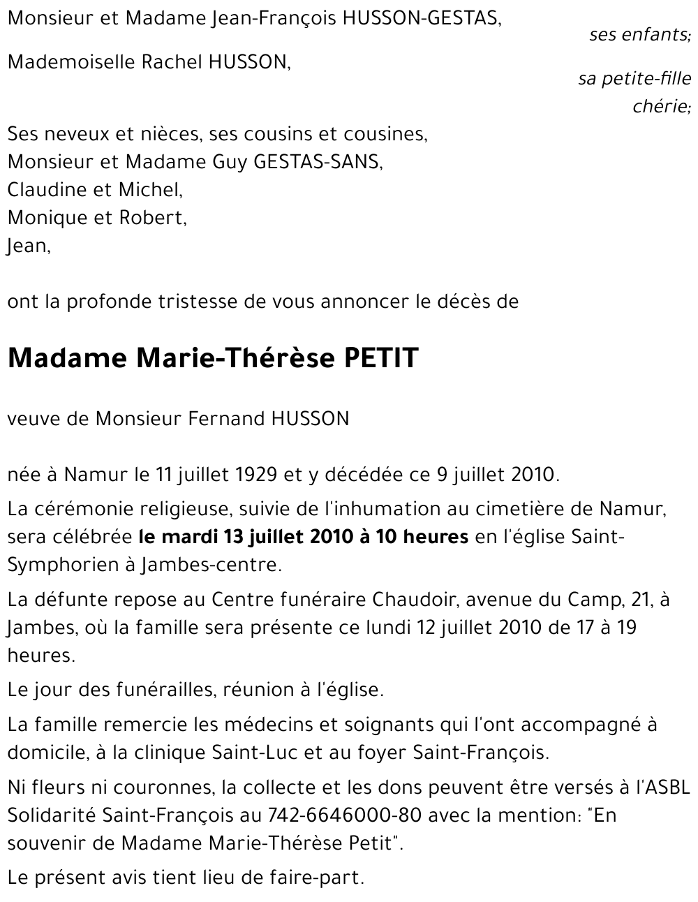 Marie-Thérèse PETIT