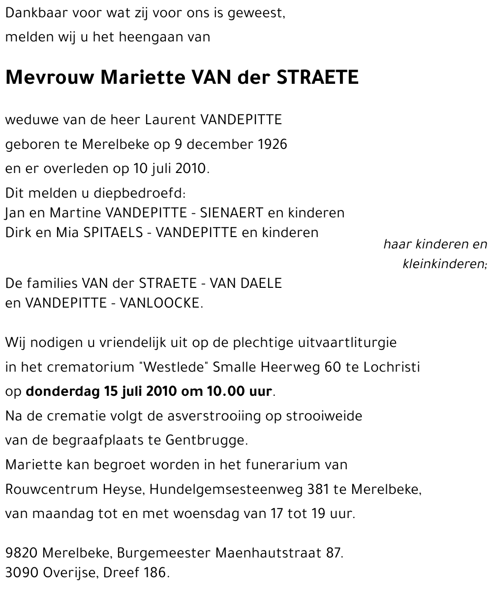 Mariette VAN der STRAETE