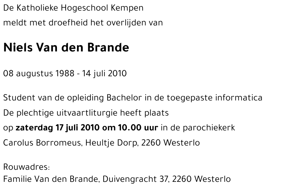 Niels VAN DEN BRANDE