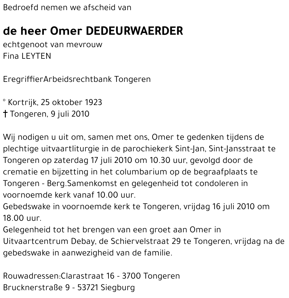 Omeer DEDEURWAERDER