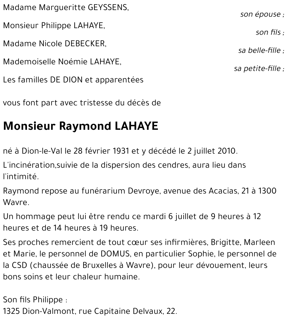 Raymond LAHAYE