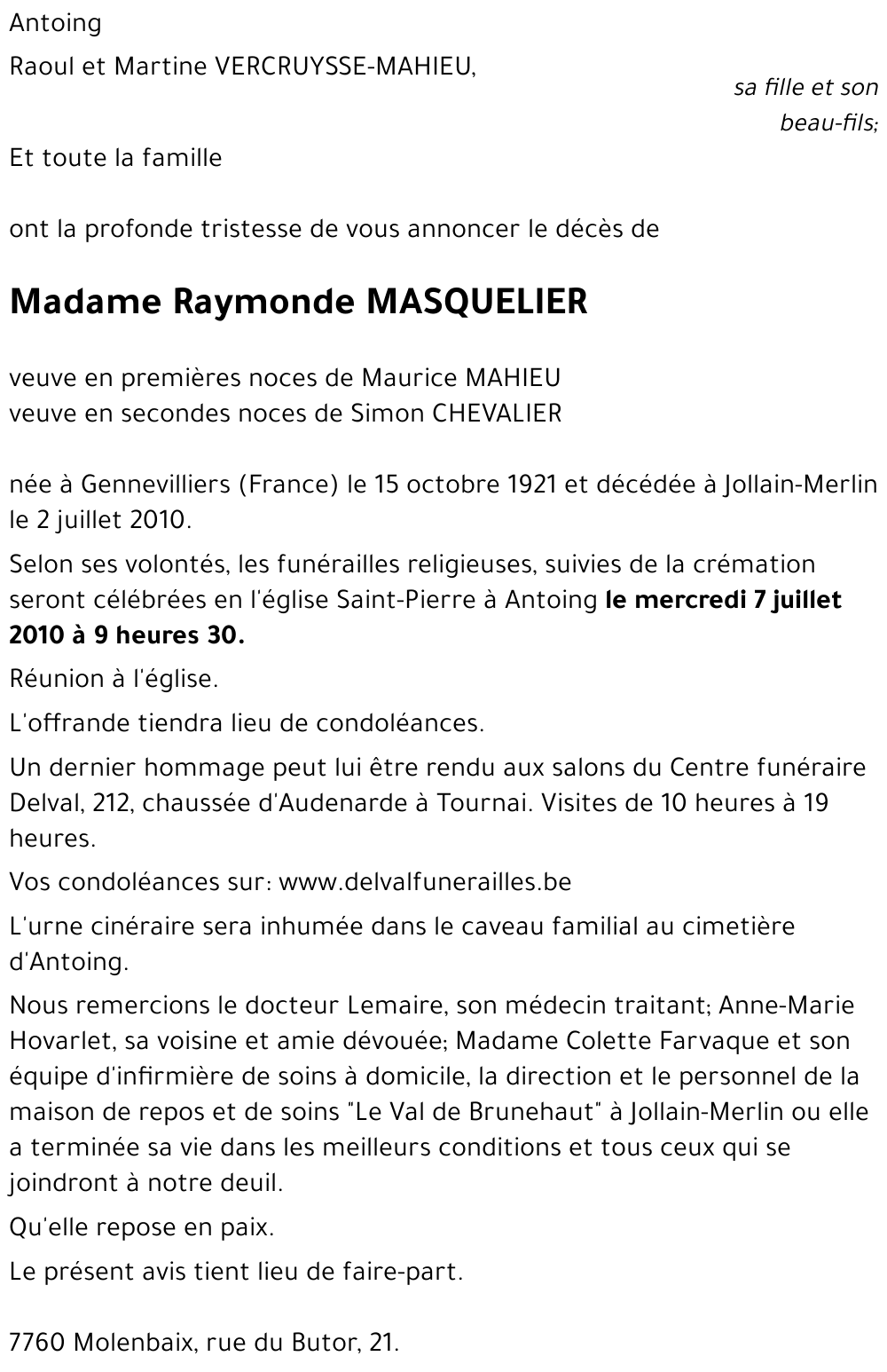 Raymonde MASQUELIER