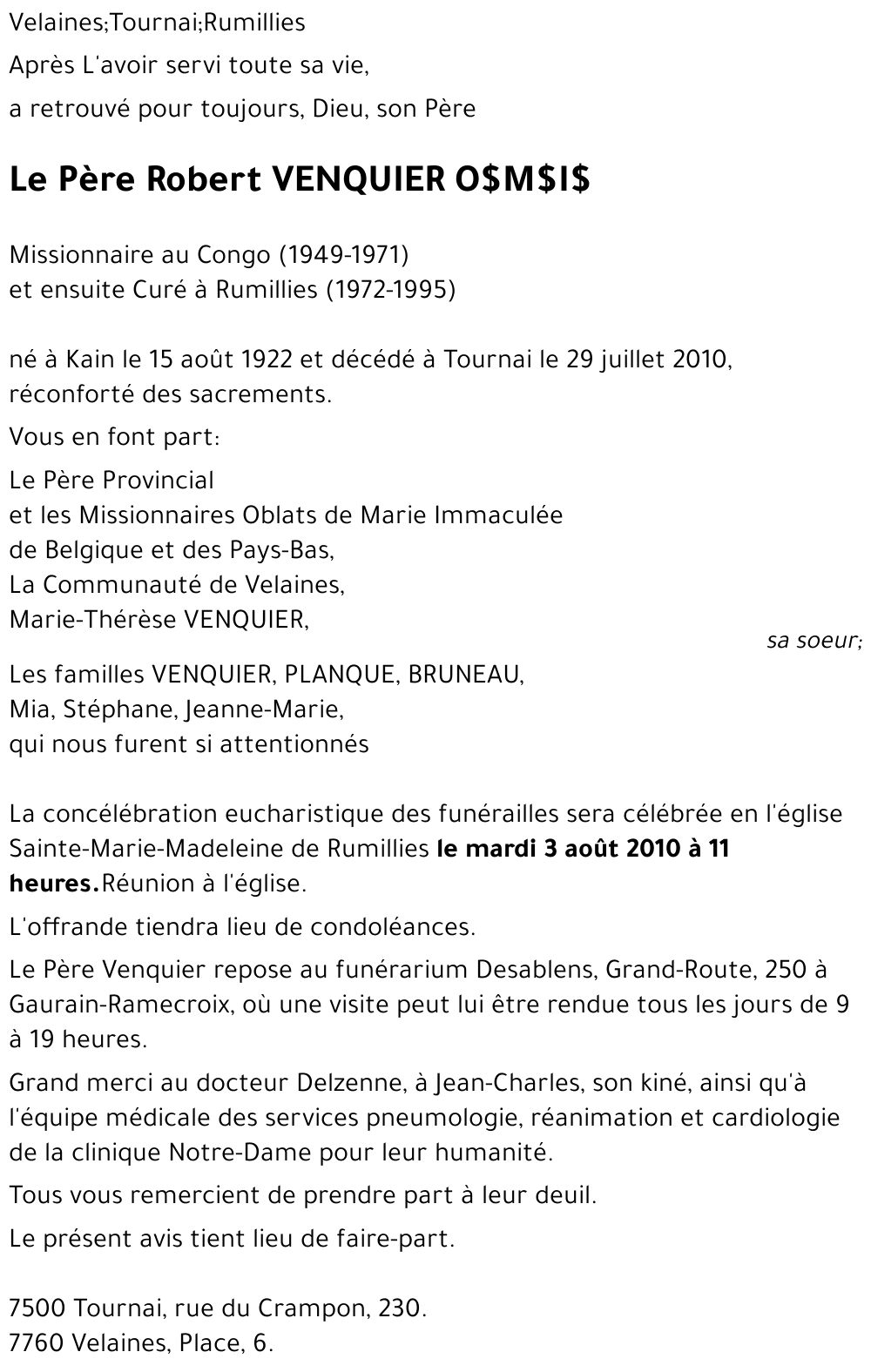 Robert VENQUIER O.M.I.