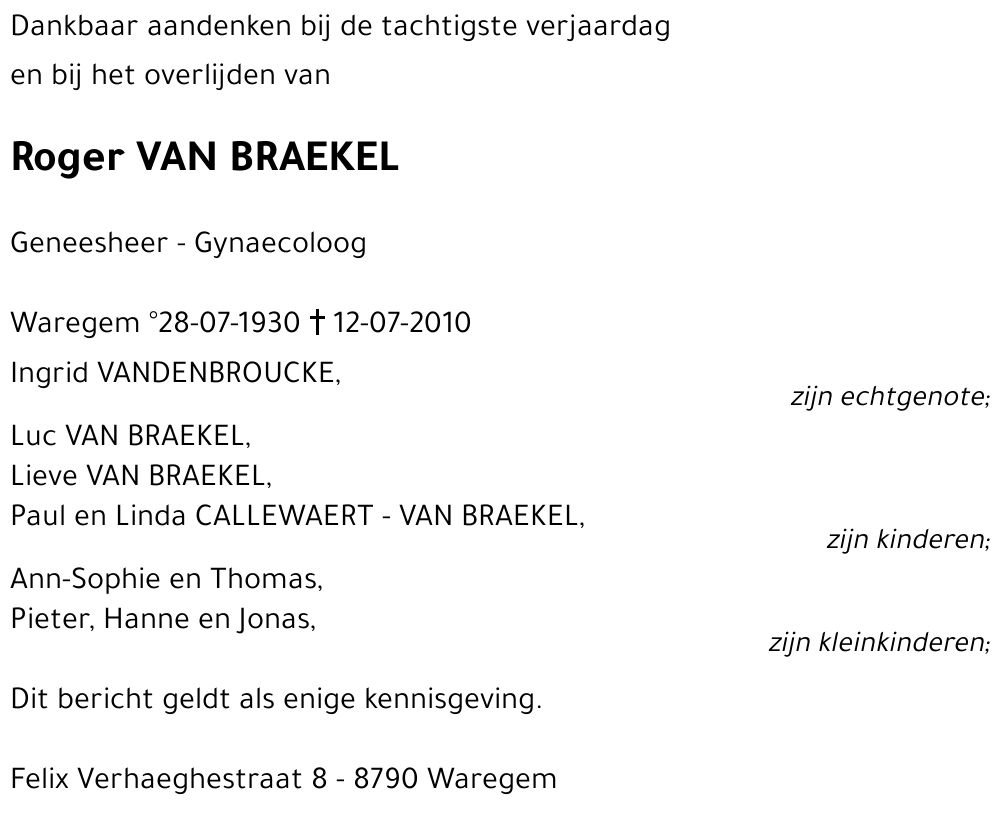 Roger VAN BRAEKEL