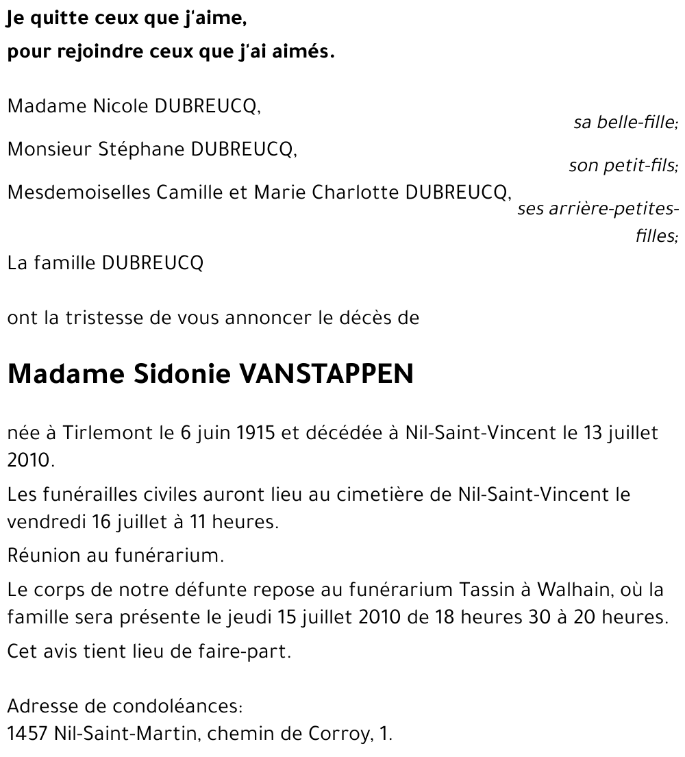 Sidonie VANSTAPPEN