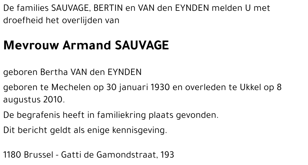 Bertha VAN den EYNDEN