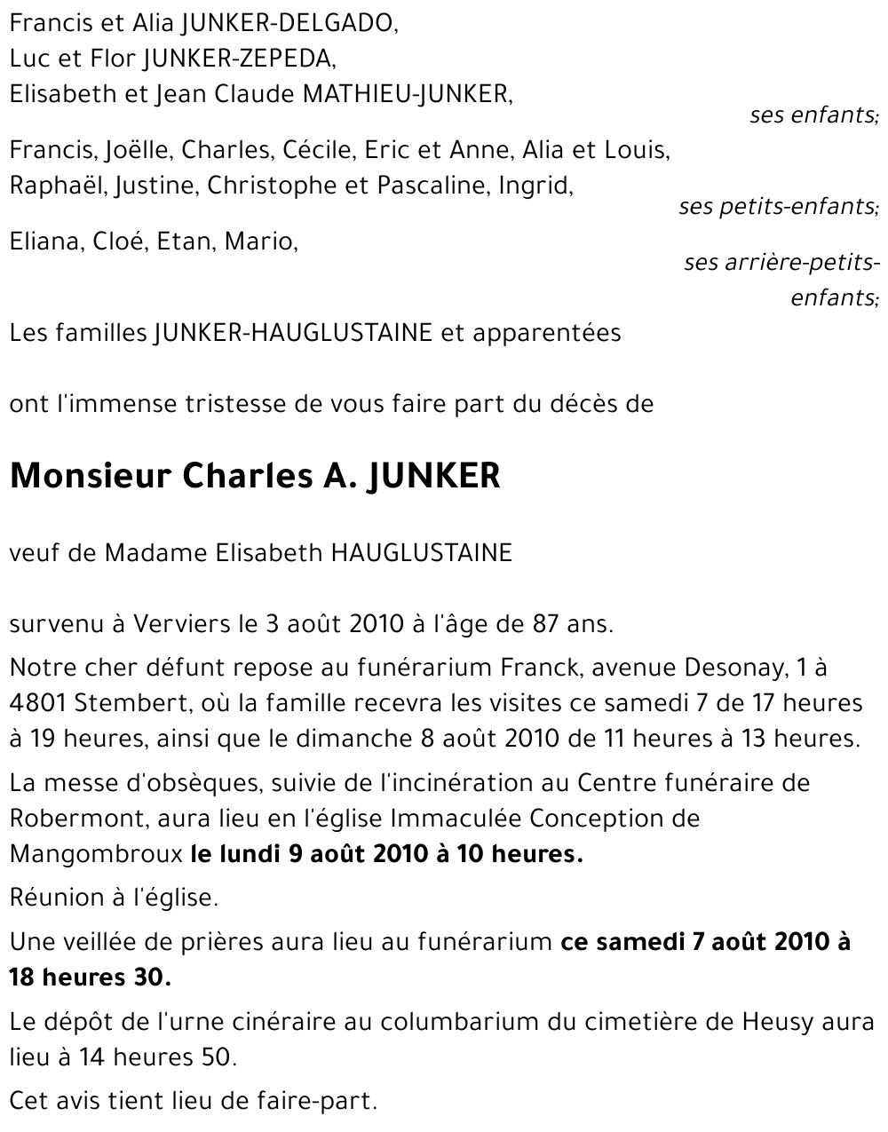 Charles A. JUNKER