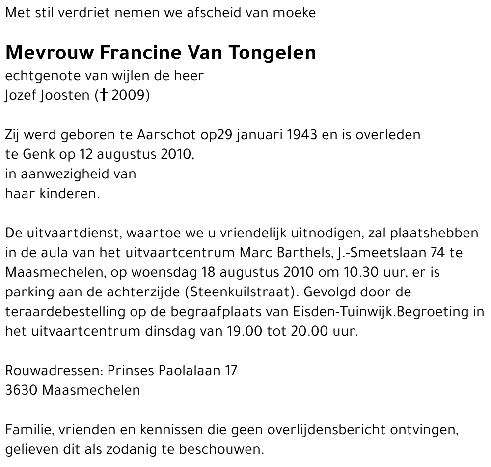 Francine Van Tongelen