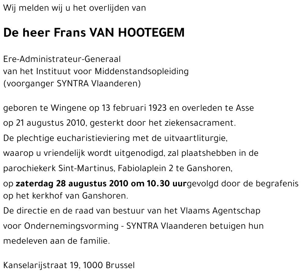 Frans VAN HOOTEGEM