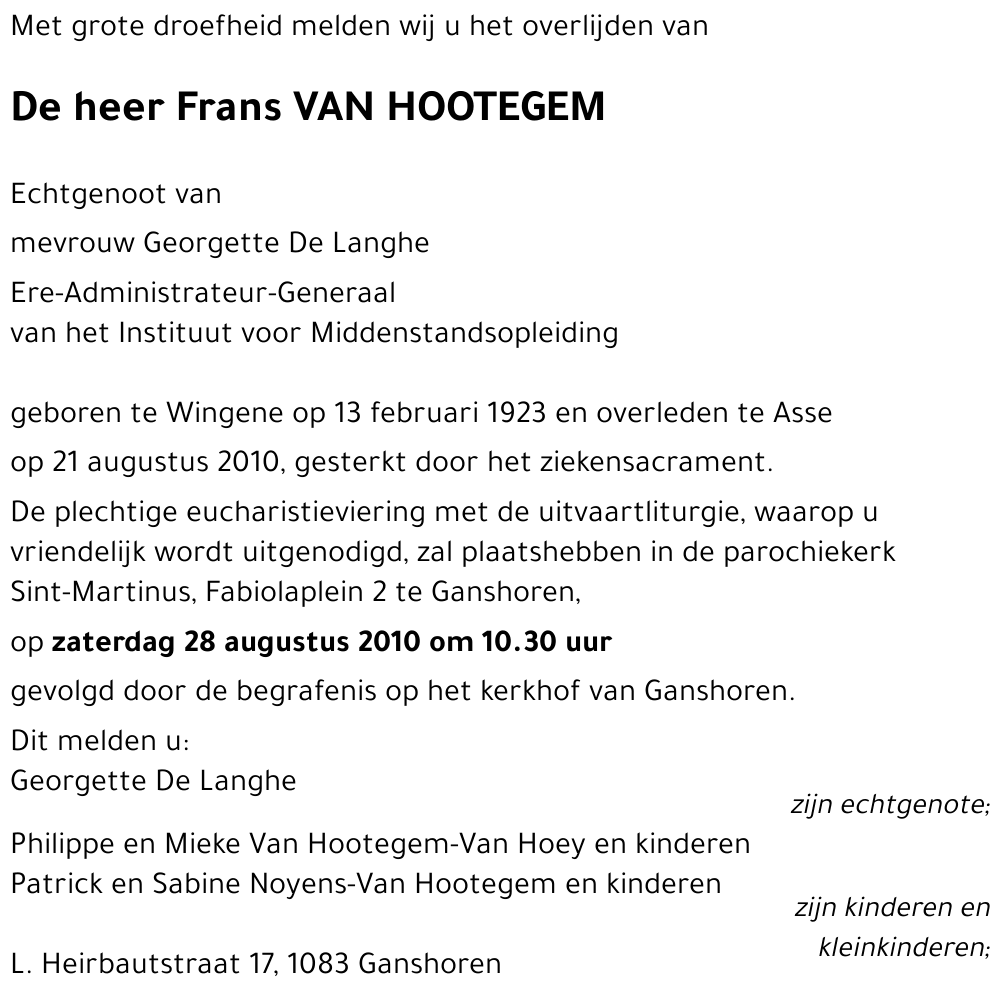 Frans VAN HOOTEGEM