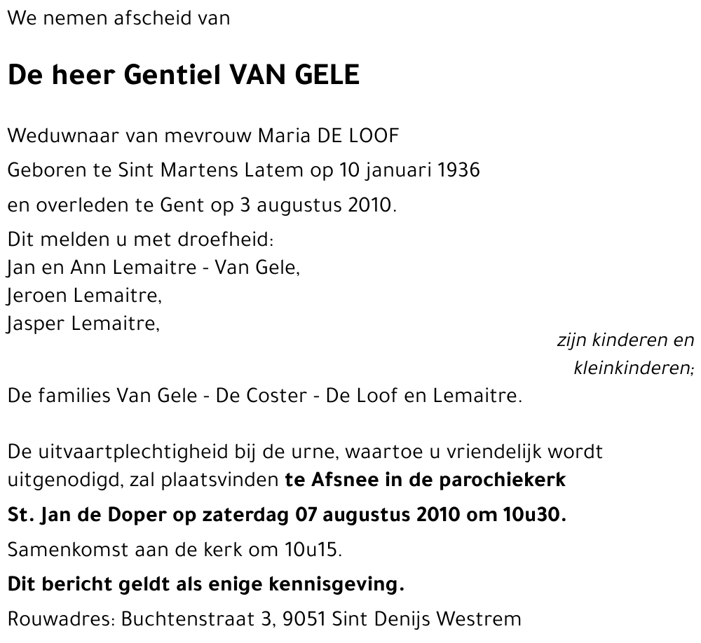 Gentiel VAN GELE