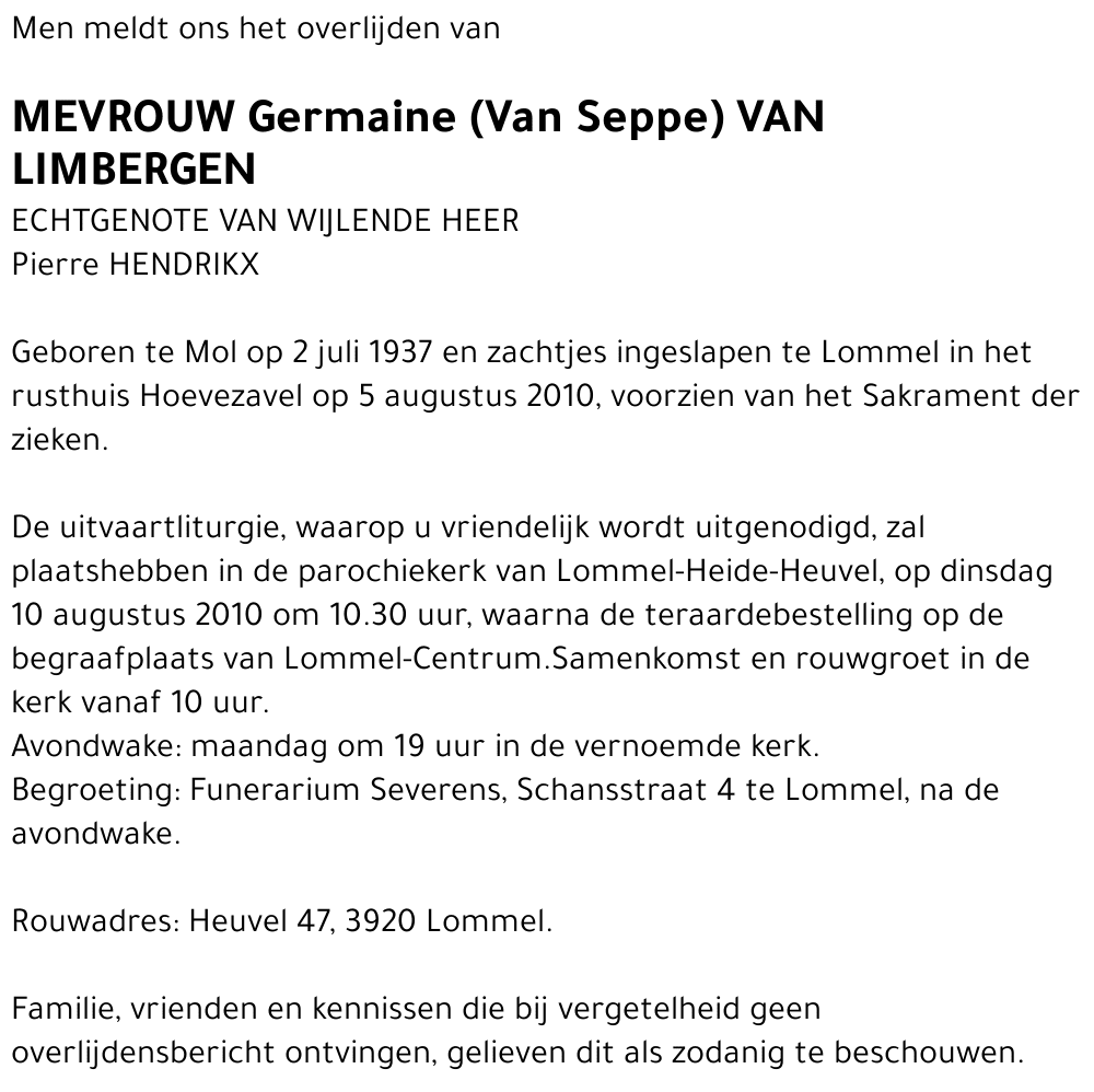 Germaine (Van Seppe) Van Limbergen