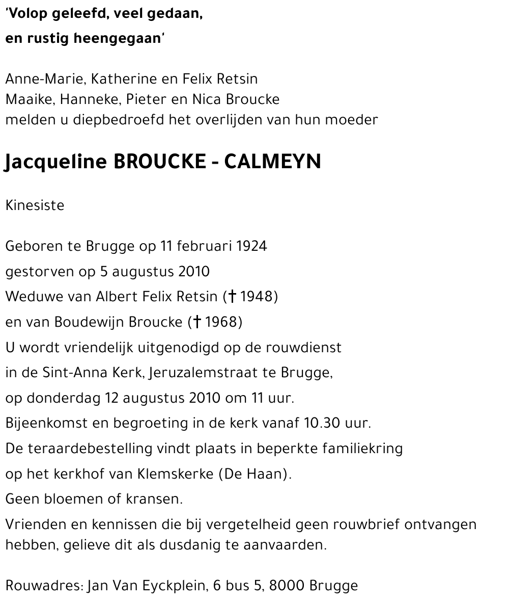 Jacqueline CALMEYN