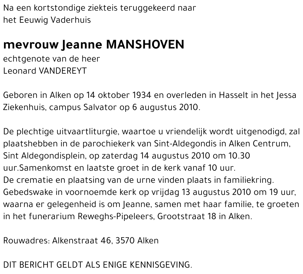 Jeanne Manshoven