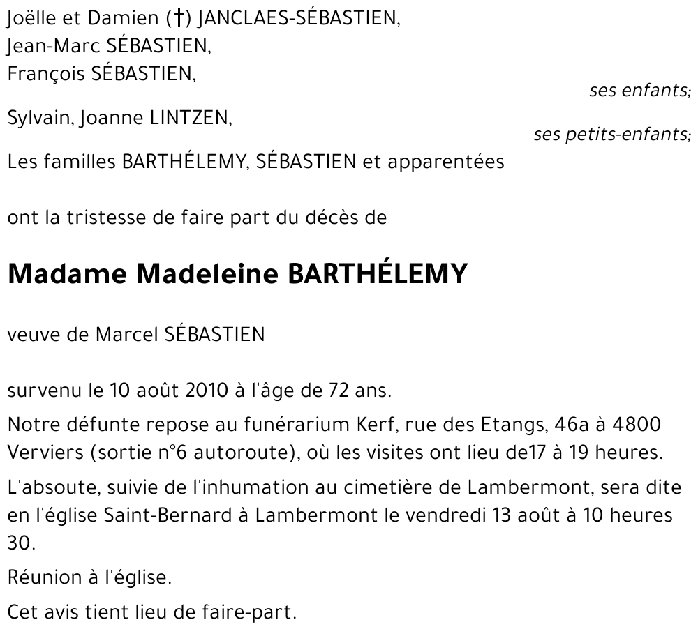 Madeleine BARTHéLEMY