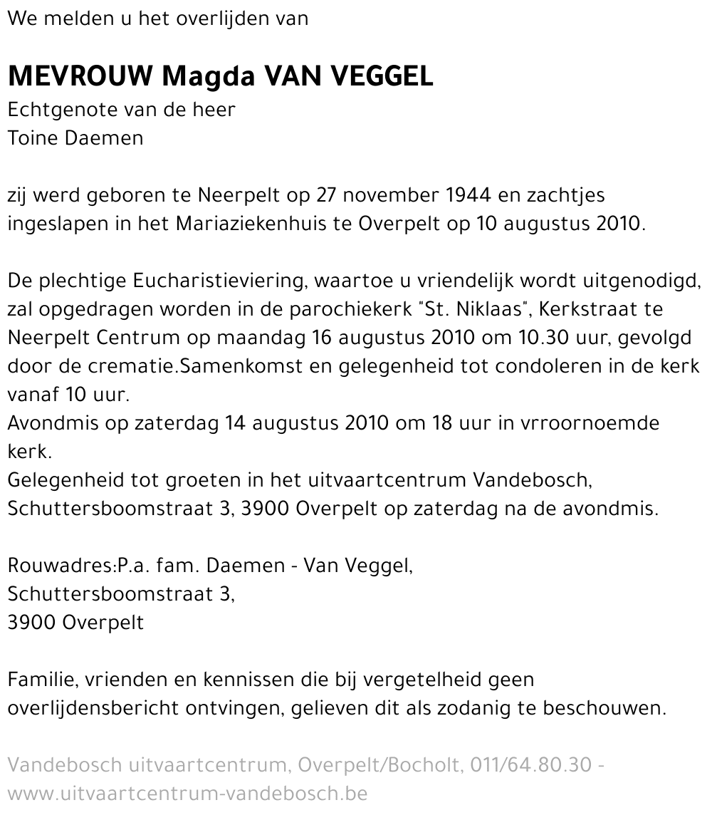 Magda VAN VEGGEL