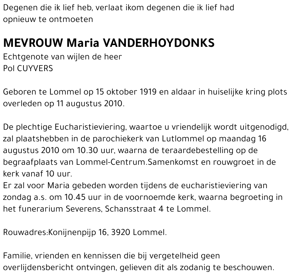 Maria Vanderhoydonks