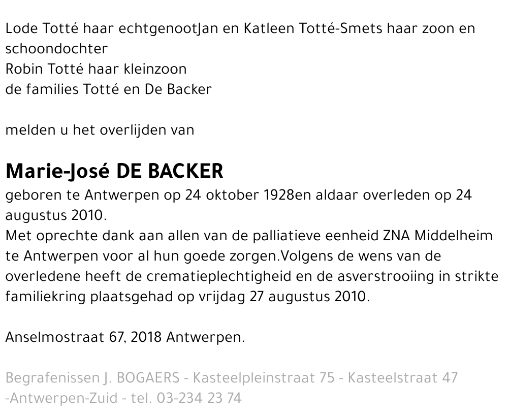 Marie-José De Backer