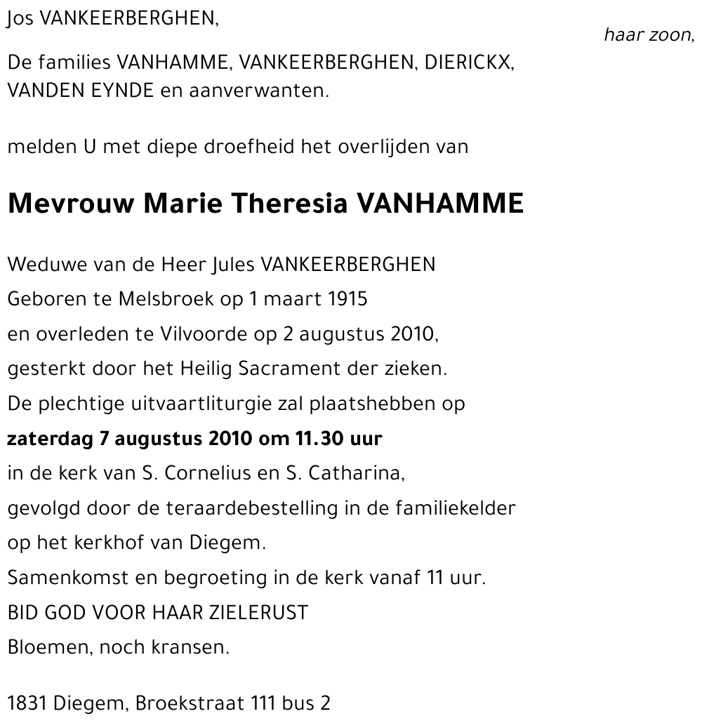Marie Theresia VANHAMME