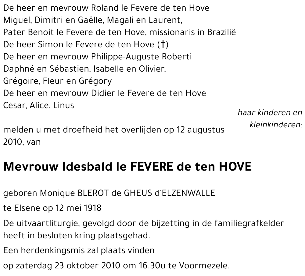 Monique BLEROT DE GHEUS D'ELZENWALLE