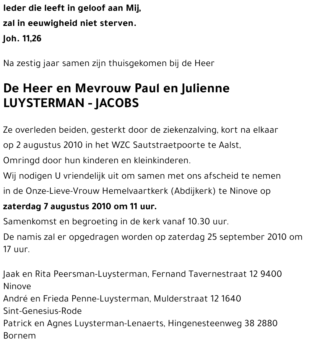Paul en Julienne LUYSTERMAN - JACOBS