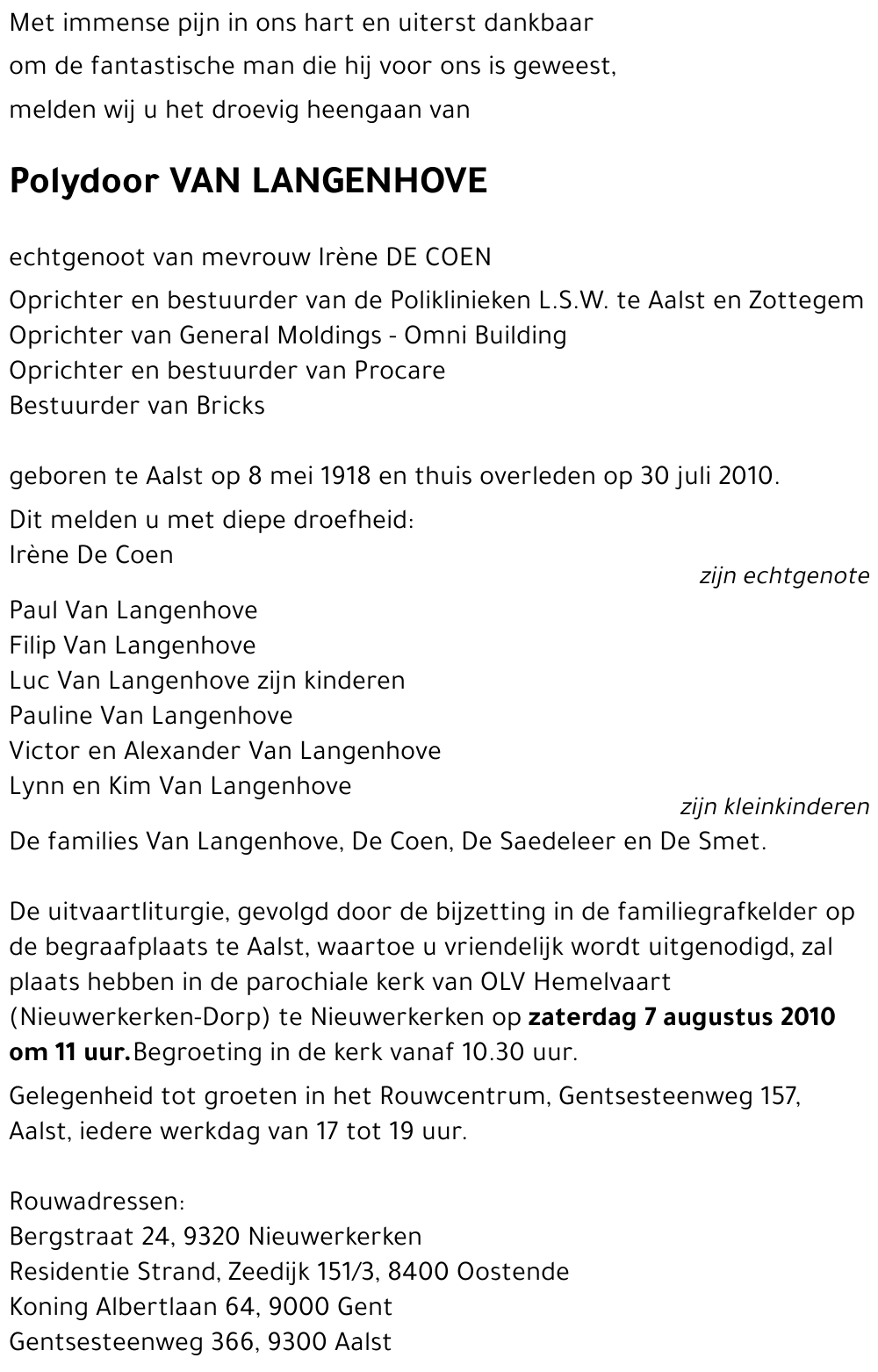 Polydoor VAN LANGENHOVE
