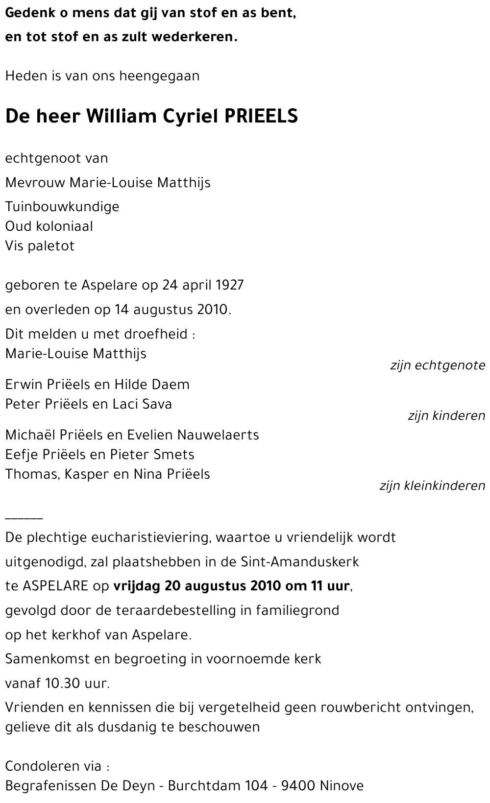 William Cyriel PRIEELS