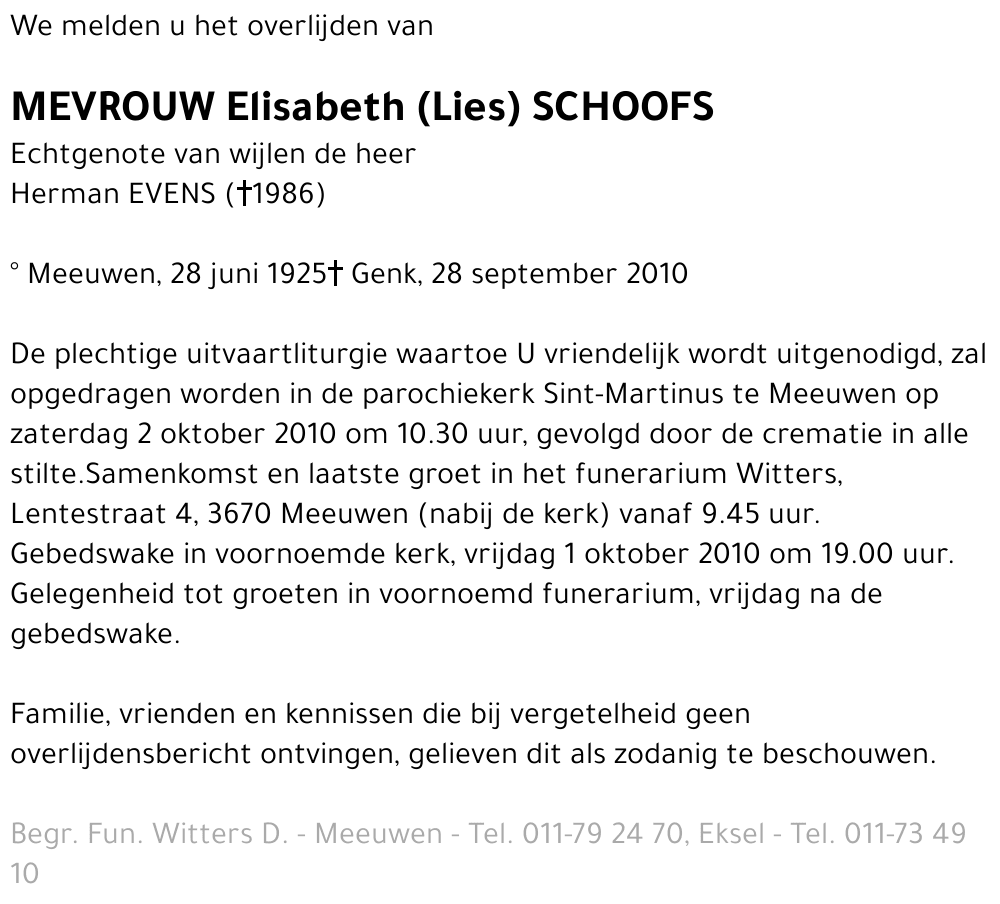 Elisabeth (Lies) Schoofs
