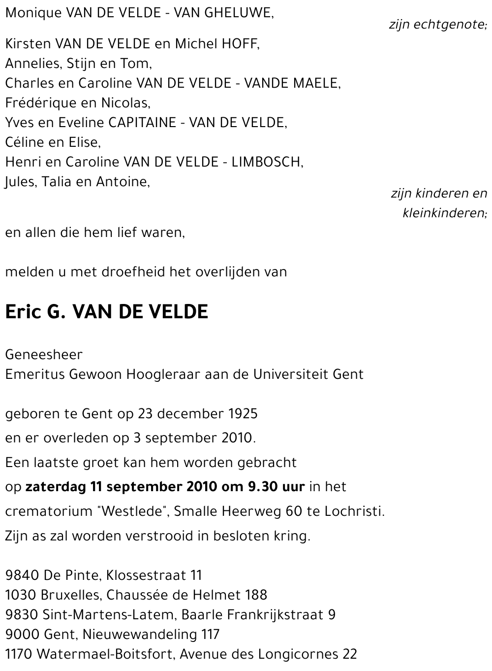 Eric G. VAN DE VELDE